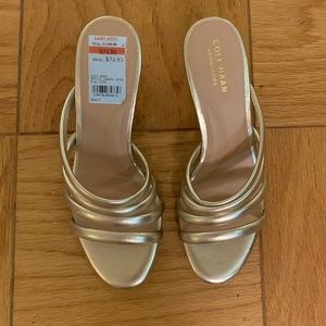 Cole Haan gold strapped heals